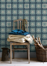 Maud Blue Crochet Geometric Wallpaper with Eclectic Abstract Pattern - Brewster 3124-13864
