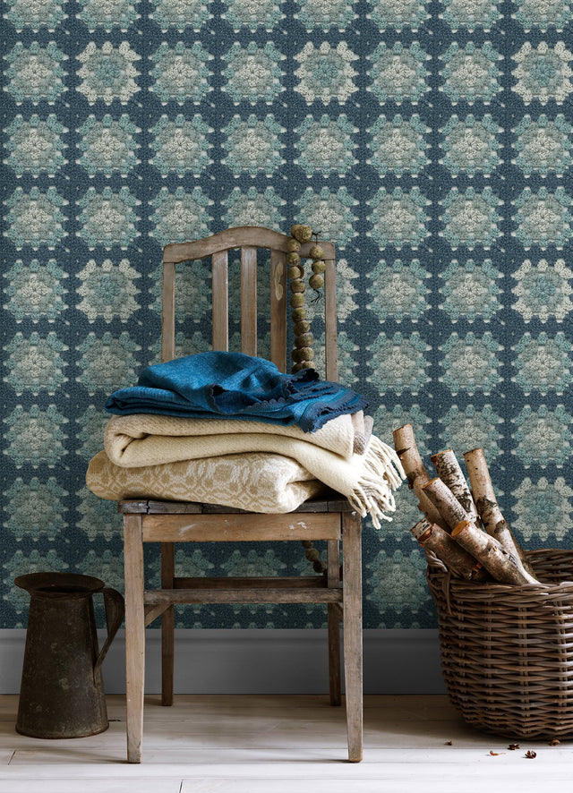Maud Blue Crochet Geometric Wallpaper with Eclectic Abstract Pattern - Brewster 3124-13864