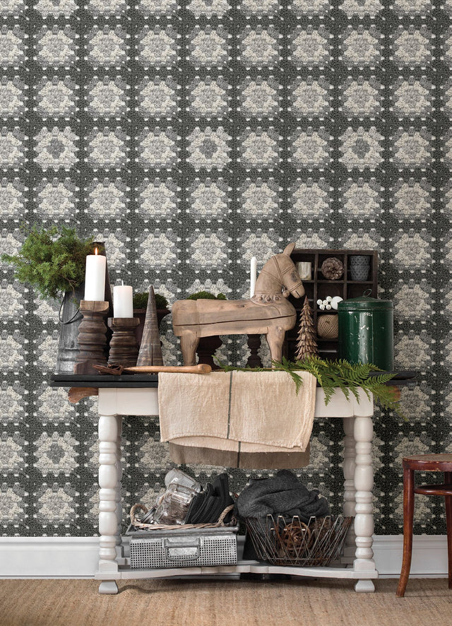 Maud Grey Crochet Geometric Wallpaper with Eclectic Abstract Geometric Pattern - Chesapeake 3124-13865