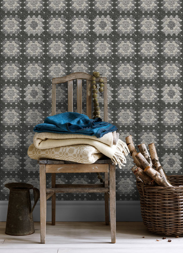 Maud Grey Crochet Geometric Wallpaper with Eclectic Abstract Geometric Pattern - Chesapeake 3124-13865