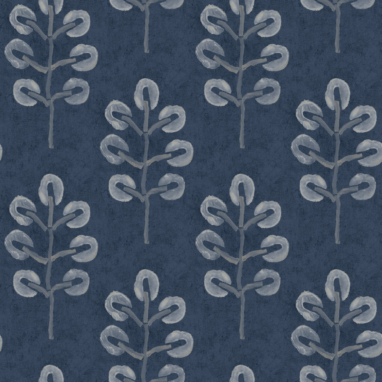 Plum Tree Dark Blue Botanical Wallpaper with Bohemian Tree Block Print - Chesapeake 3124-13872