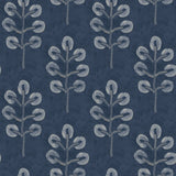 Plum Tree Dark Blue Botanical Wallpaper with Bohemian Tree Block Print - Chesapeake 3124-13872