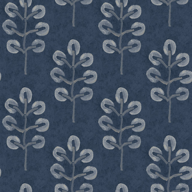 Plum Tree Dark Blue Botanical Wallpaper with Bohemian Tree Block Print - Chesapeake 3124-13872