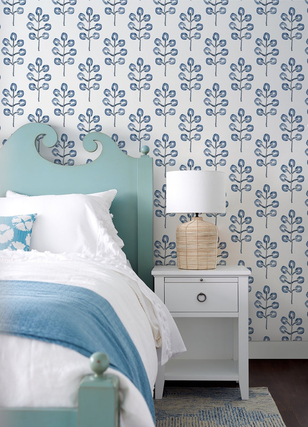 Plum Tree Blue Botanical Wallpaper with Bohemian Trees Motif - Chesapeake 3124-13874
