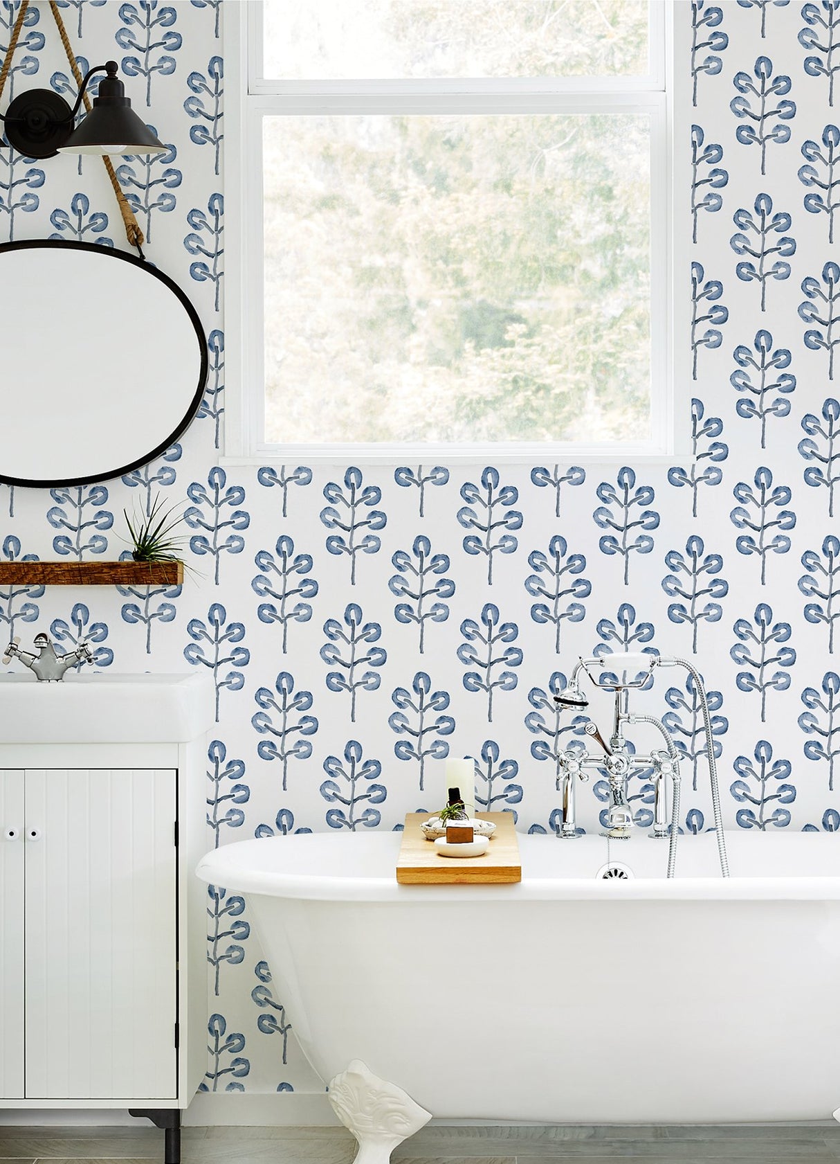 Plum Tree Blue Botanical Wallpaper with Bohemian Trees Motif - Chesapeake 3124-13874