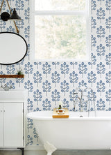 Plum Tree Blue Botanical Wallpaper with Bohemian Trees Motif - Chesapeake 3124-13874
