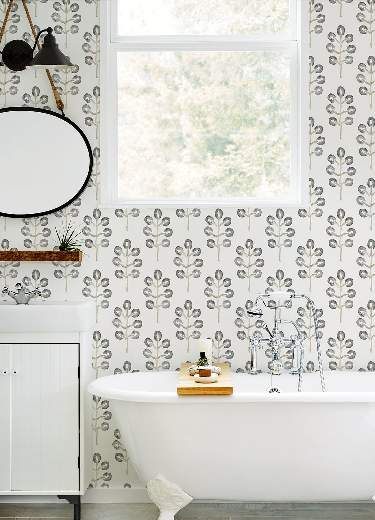 Plum Tree Black Botanical Wallpaper with Bohemian Trees Pattern - Chesapeake 3124-13875