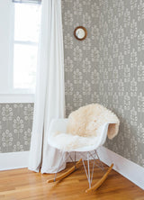 Plum Tree Grey Botanical Wallpaper with Block-Print Tree Motif - Chesapeake 3124-13876