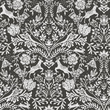 Forest Dance Charcoal Damask Wallpaper with Whimsical Animal Damask - Chesapeake 3124-13885