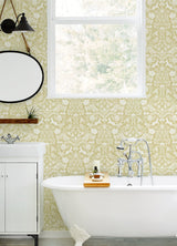 Forest Dance Honey Damask Wallpaper with Whimsical Animal Motif - Chesapeake 3124-13886