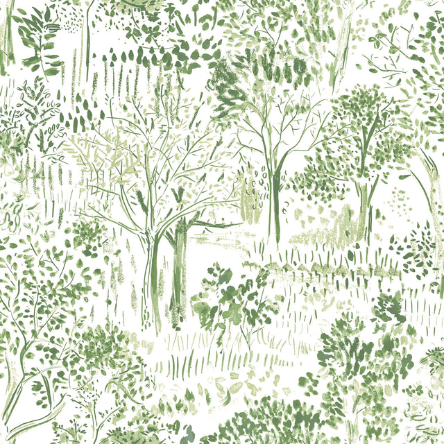 Walden Green Forest Wallpaper with Modern Botanical Trees Pattern - Chesapeake 3124-13891