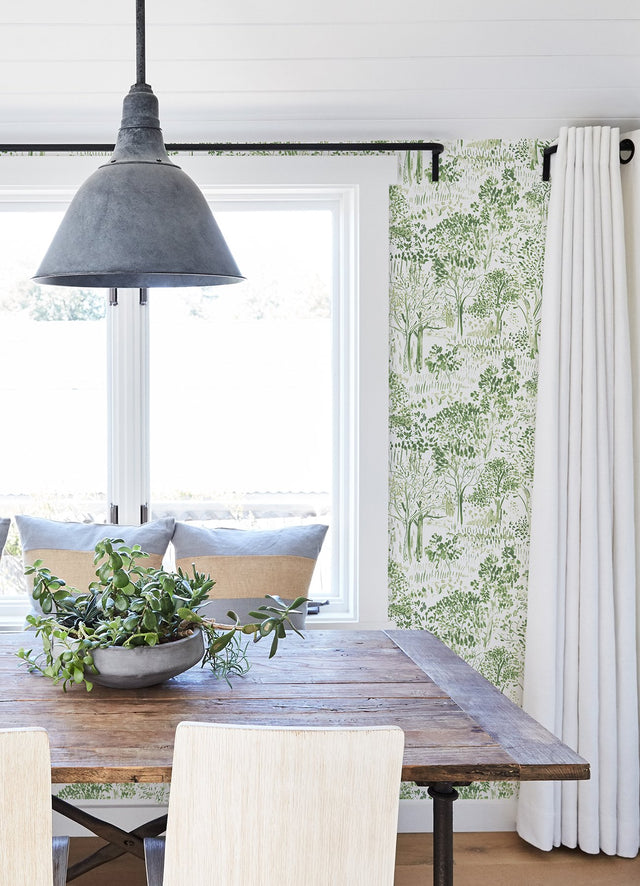 Walden Green Forest Wallpaper with Modern Botanical Trees Pattern - Chesapeake 3124-13891