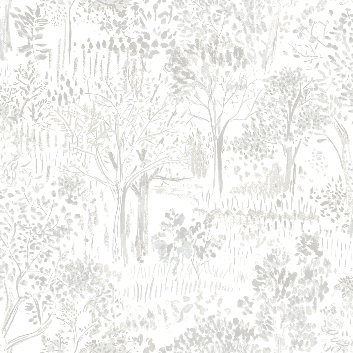 Walden Grey Forest Wallpaper with Modern Botanical Trees Pattern - Chesapeake 3124-13892