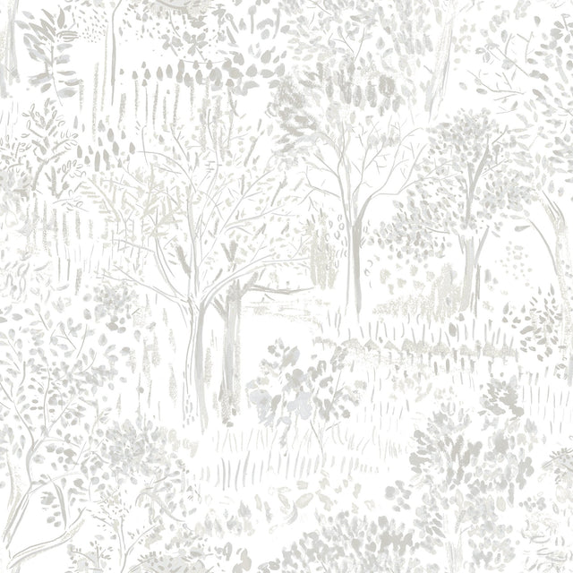 Walden Grey Forest Wallpaper with Modern Botanical Trees Pattern - Chesapeake 3124-13892