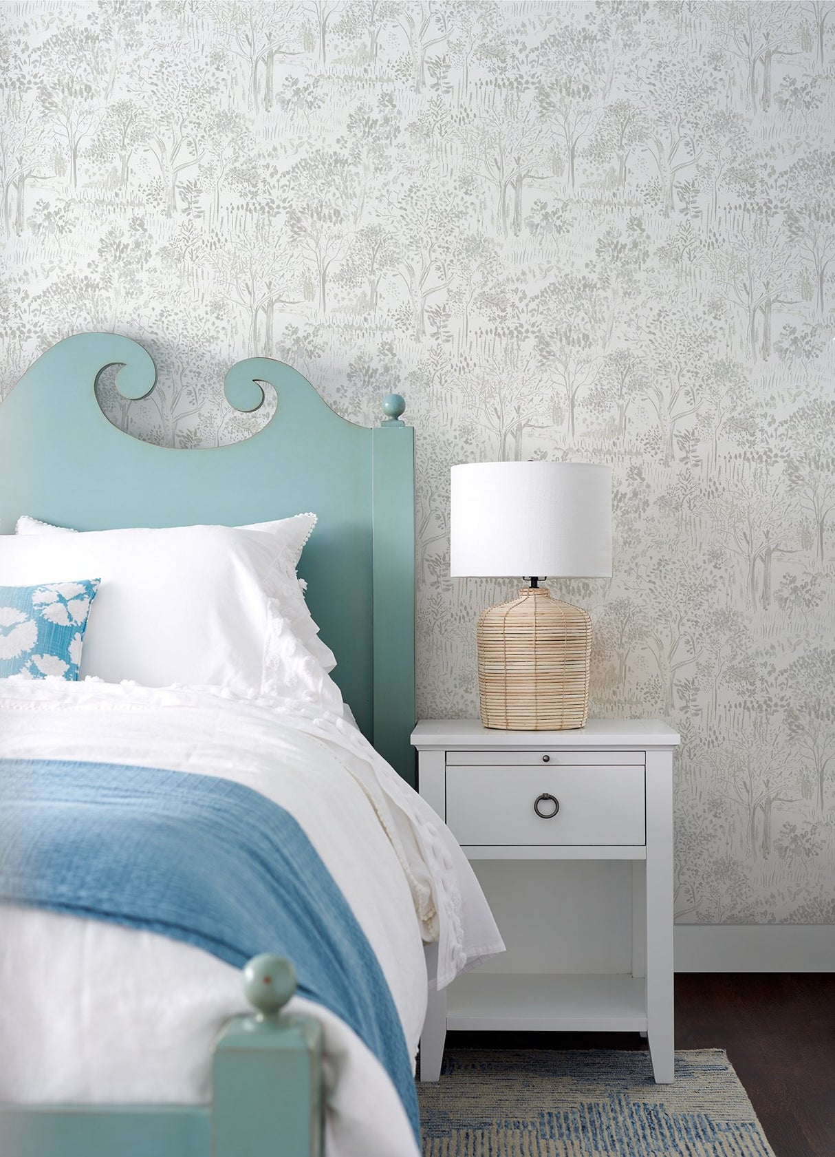 Walden Grey Forest Wallpaper with Modern Botanical Trees Pattern - Chesapeake 3124-13892