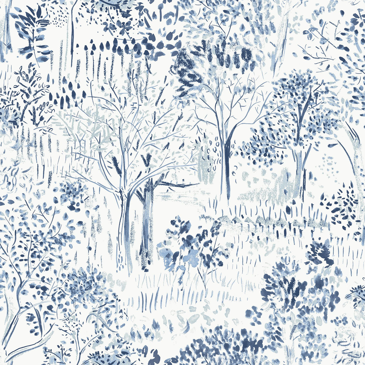 Walden Navy Forest Wallpaper with Modern Botanical Trees Motif - Brewster 3124-13893