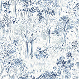 Walden Navy Forest Wallpaper with Modern Botanical Trees Motif - Brewster 3124-13893