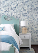Walden Navy Forest Wallpaper with Modern Botanical Trees Motif - Brewster 3124-13893