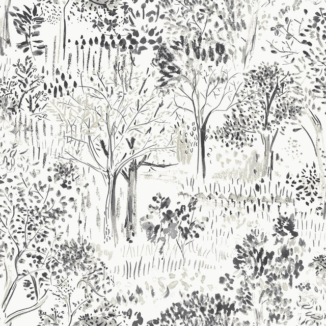 Walden Black Forest Wallpaper with Modern Botanical Trees Motif - Chesapeake 3124-13894