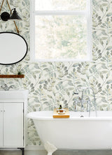 Pinnate Grey Leaves Wallpaper with Watercolor Botanical Motif - Chesapeake 3124-13905