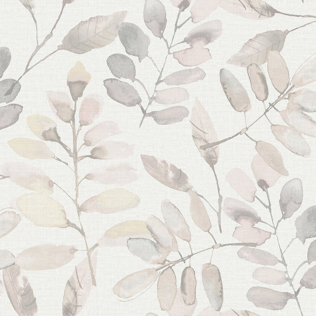 Pinnate Blush Leaves Wallpaper with Watercolor Botanical Motif - Chesapeake 3124-13906
