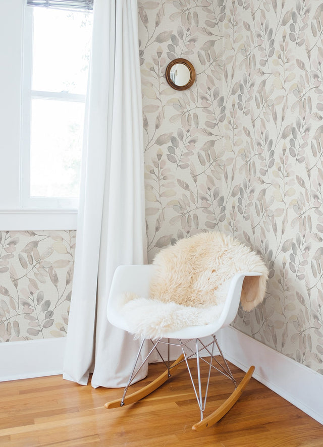 Pinnate Blush Leaves Wallpaper with Watercolor Botanical Motif - Chesapeake 3124-13906