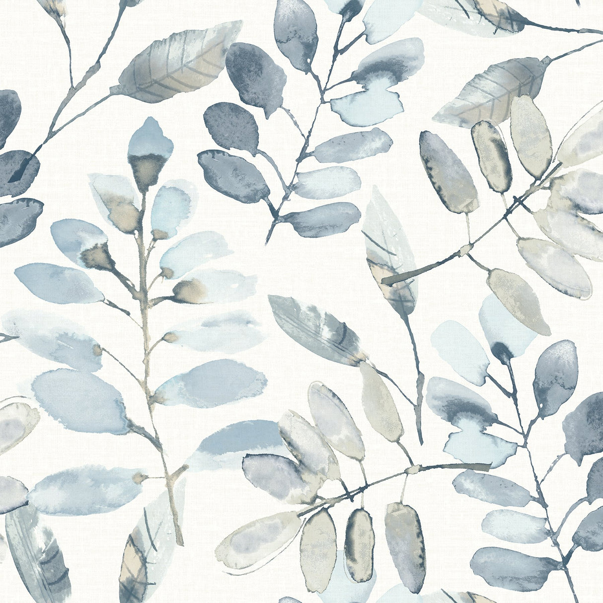 Pinnate Blue Leaves Wallpaper with Watercolor Botanical Motif - Chesapeake 3124-13908