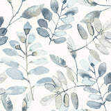 Pinnate Blue Leaves Wallpaper with Watercolor Botanical Motif - Chesapeake 3124-13908