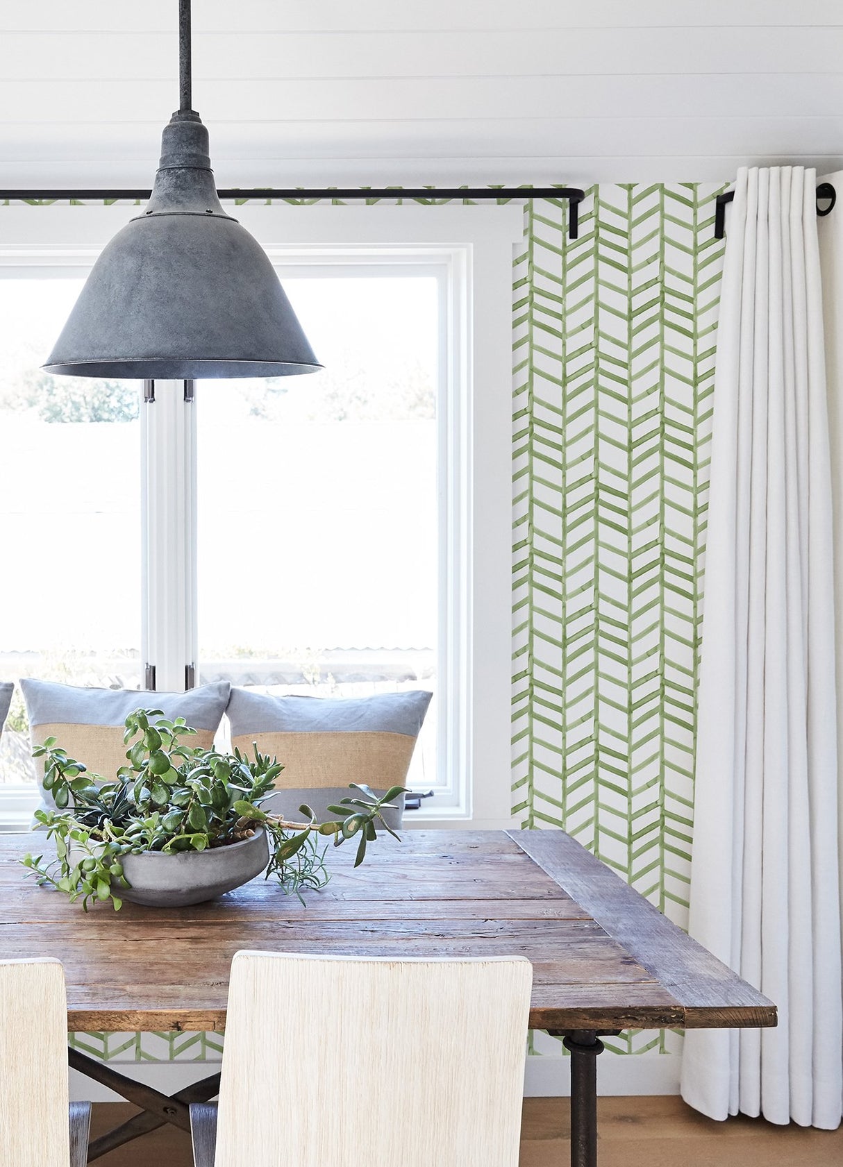 Fletching Green Geometric Wallpaper with Modern Abstract Chevron Pattern - Chesapeake 3124-13921