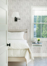 Fletching Grey Geometric Wallpaper with Watercolor Chevron Motif - Chesapeake 3124-13922