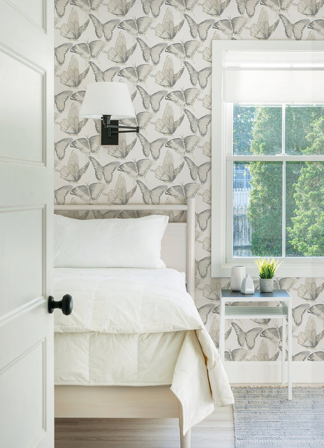 Janetta Grey Butterfly Wallpaper with Watercolor Bohemian Motif - Chesapeake 3124-13931