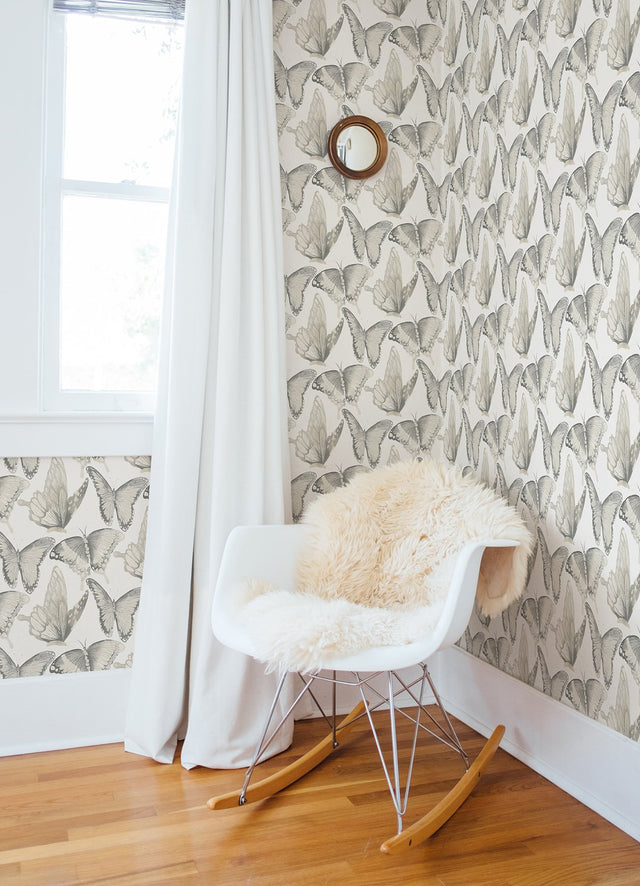 Janetta Grey Butterfly Wallpaper with Watercolor Bohemian Motif - Chesapeake 3124-13931
