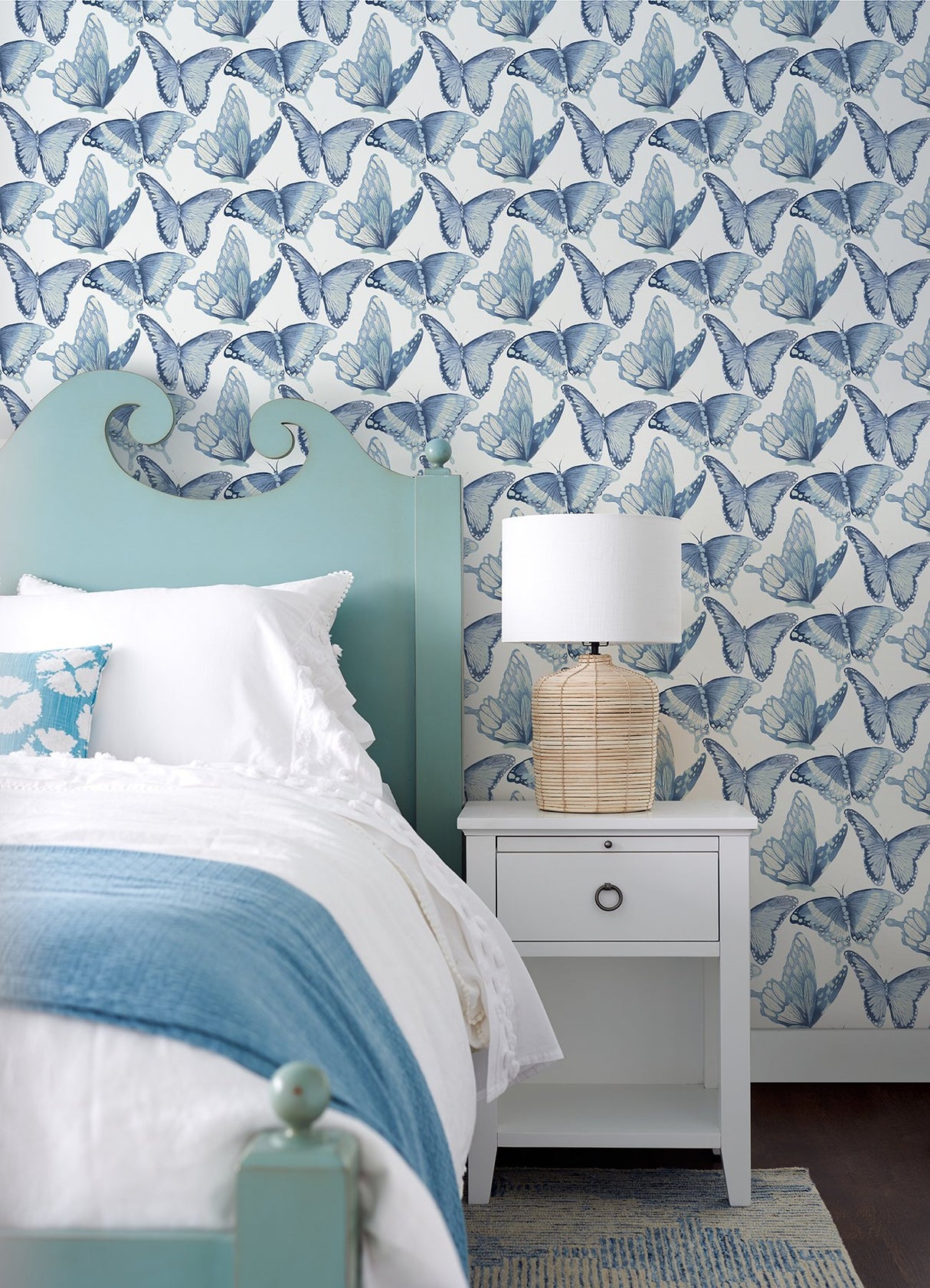Janetta Blue Butterfly Wallpaper with Watercolor Butterfly Motif - Chesapeake 3124-13932