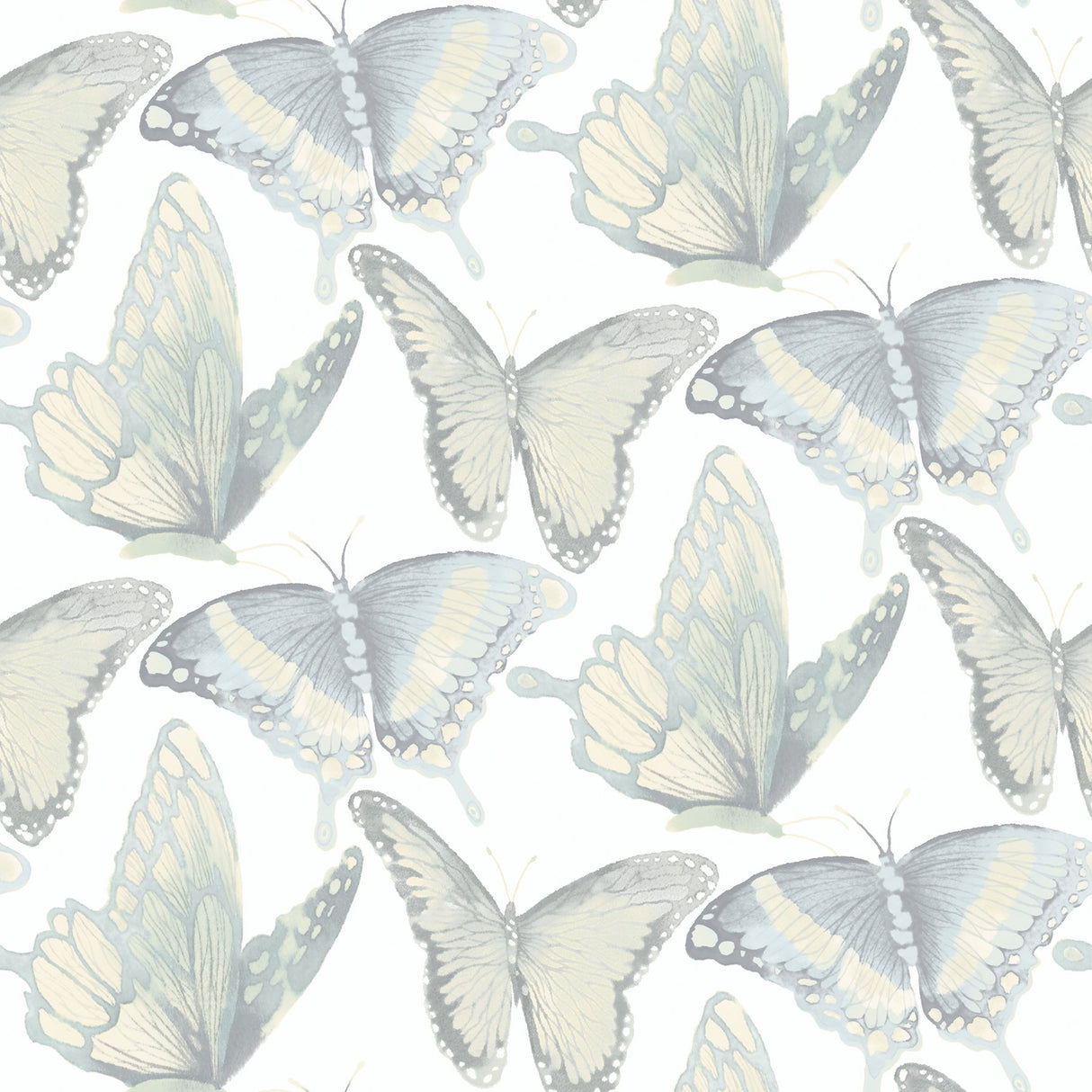Janetta Mint Butterfly Wallpaper with Bohemian Hand-Painted Butterfly Pattern - Chesapeake 3124-13935