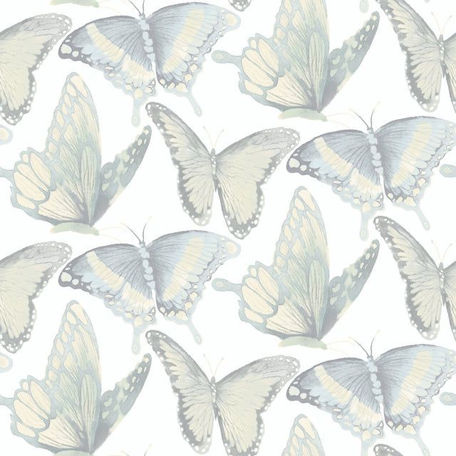 Janetta Mint Butterfly Wallpaper with Bohemian Hand-Painted Butterfly Pattern - Chesapeake 3124-13935