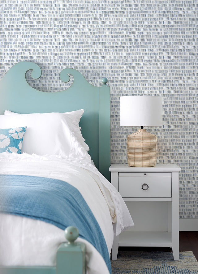 Pips Navy Watercolor Brushstrokes Wallpaper with Abstract Geometric Brush Mark Pattern - Chesapeake 3124-13942