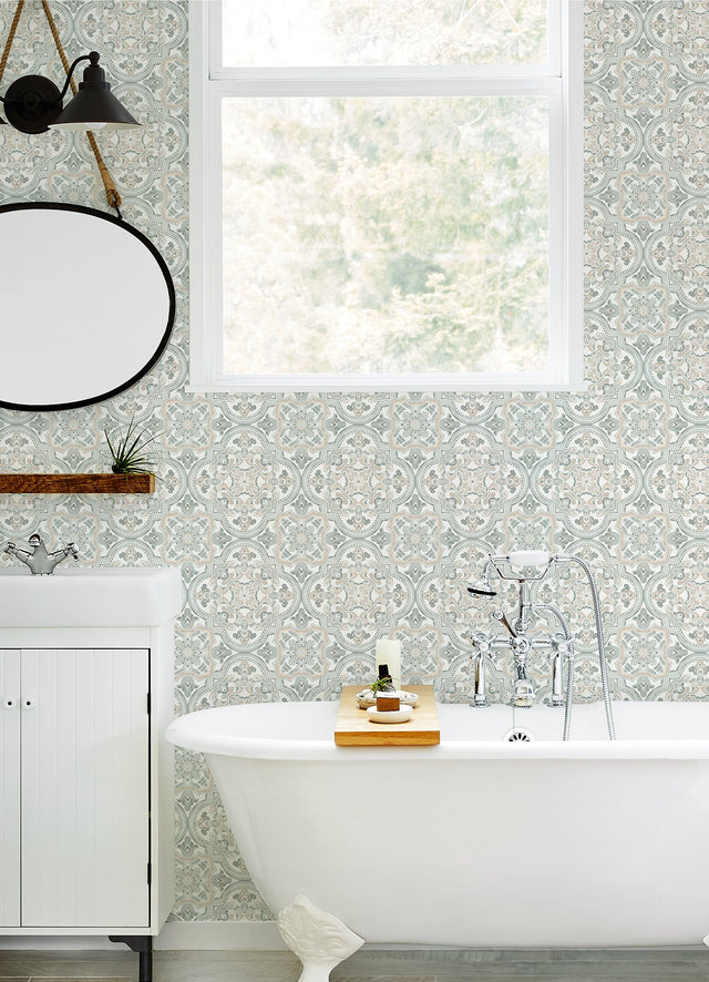 Concord Coral Medallion Wallpaper with Bohemian Abstract Medallions - Chesapeake 3124-13961