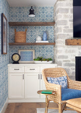 Concord Blue Medallion Wallpaper with Bohemian Abstract Medallions - Chesapeake 3124-13962