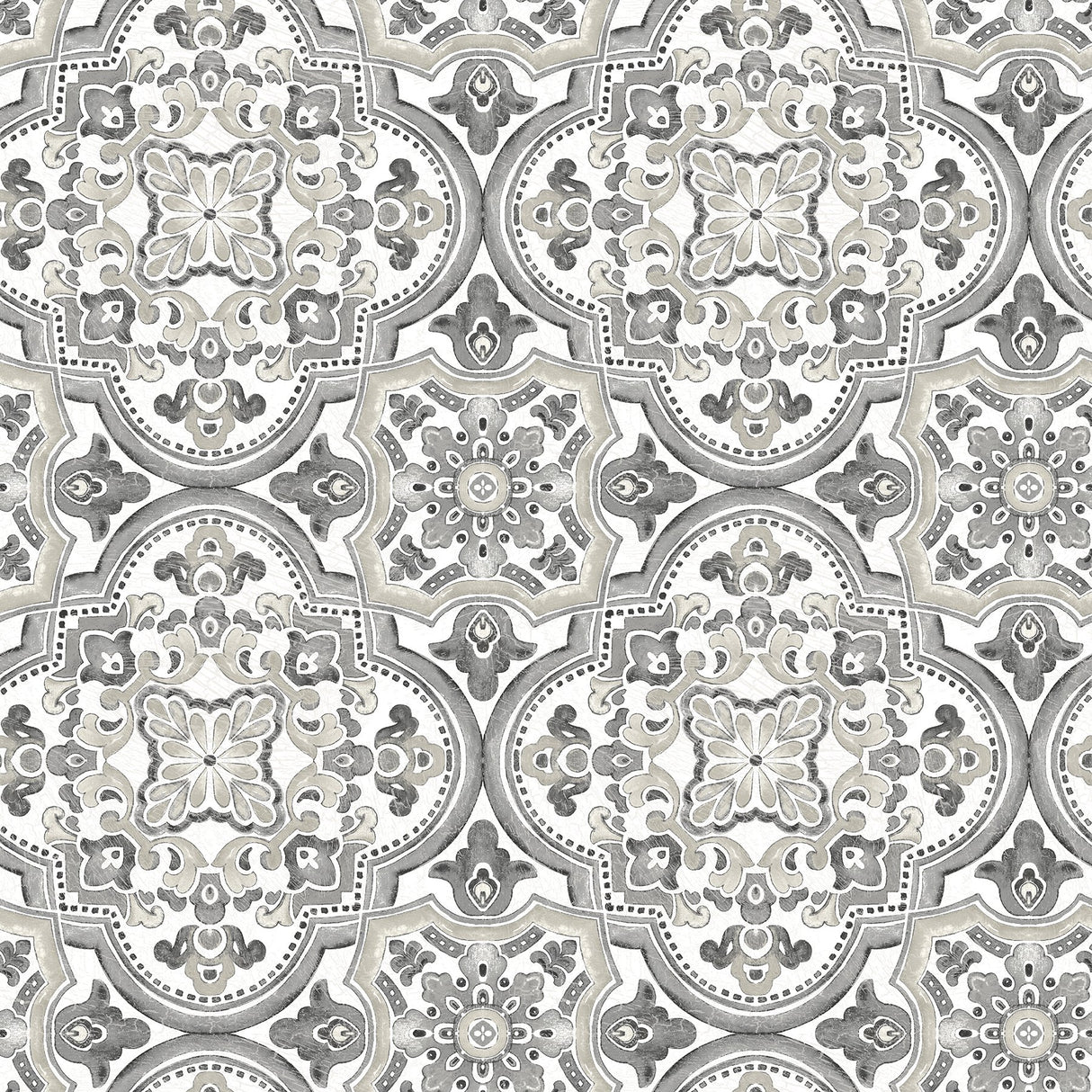 Concord Black Medallion Wallpaper with Bohemian Abstract Medallions - Brewster 3124-13964