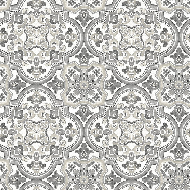 Concord Black Medallion Wallpaper with Bohemian Abstract Medallions - Brewster 3124-13964
