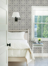 Concord Black Medallion Wallpaper with Bohemian Abstract Medallions - Brewster 3124-13964