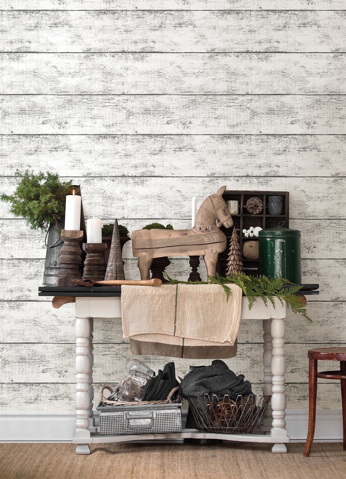 Cabin White Wood Planks Wallpaper with Textured Weathered Plank Pattern - Chesapeake 3124-13971