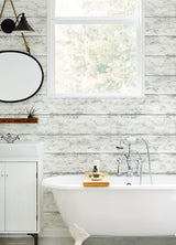 Cabin White Wood Planks Wallpaper with Textured Weathered Plank Pattern - Chesapeake 3124-13971