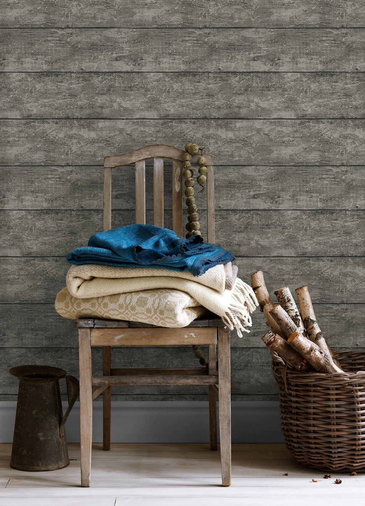 Cabin Charcoal Wood Planks Wallpaper with Textured Woodgrain Plank Motif - Chesapeake 3124-13972