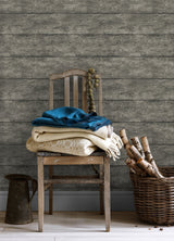 Cabin Charcoal Wood Planks Wallpaper with Textured Woodgrain Plank Motif - Chesapeake 3124-13972