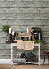 Cabin Teal Wood Planks Wallpaper with Farmhouse Wood Plank Pattern - Chesapeake 3124-13973