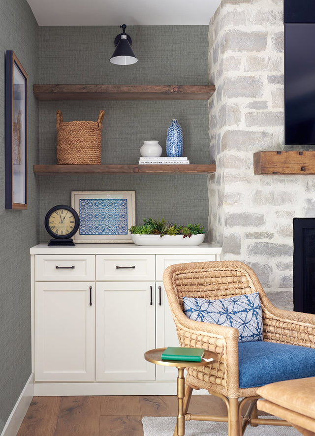 Solitude Grey Distressed Texture Wallpaper with Raised Ink Woven Look - Chesapeake 3124-13985