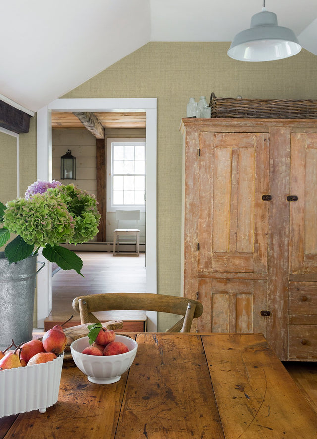 Solitude Honey Distressed Texture Wallpaper with Raised Ink Woven Look - Chesapeake 3124-13986