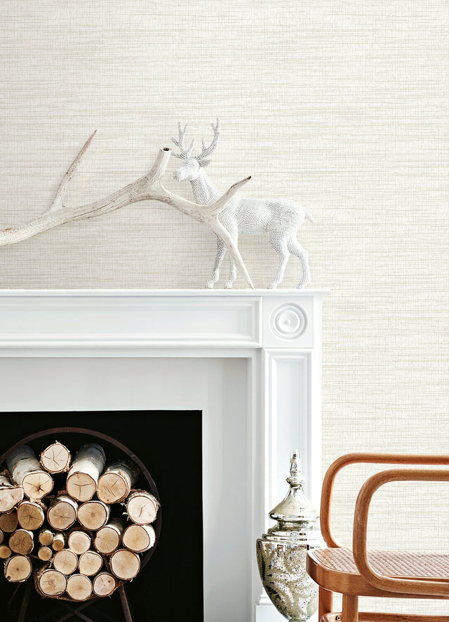 Solitude White Distressed Texture Wallpaper with Traditional Abstract Pattern, Prepasted Non Woven Blend - Chesapeake 3124-13987