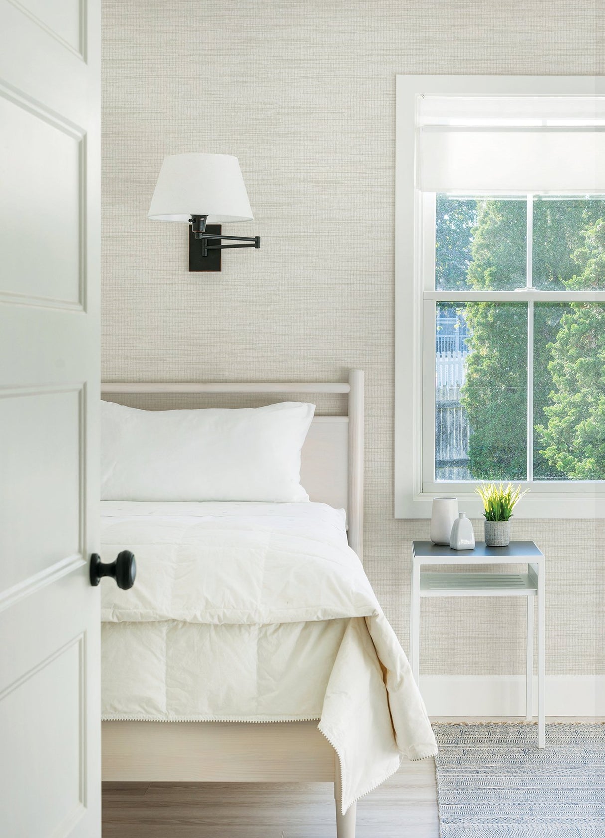 Solitude White Distressed Texture Wallpaper with Traditional Abstract Pattern, Prepasted Non Woven Blend - Chesapeake 3124-13987